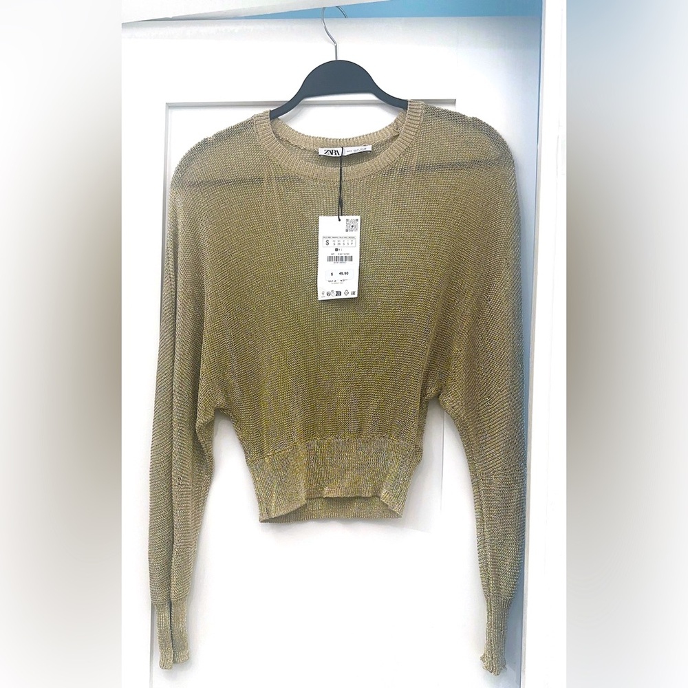 Zara Metallic Gold Crew Neck Sweater